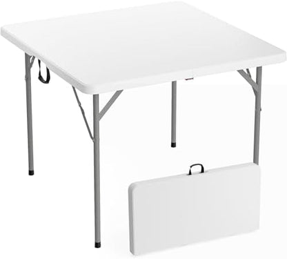 VINGLI 38" Fold in Half Square Table, Bi-Folding Commercial Portable Plastic Dining Table for Kitchen Outdoor Party Wedding Event, White