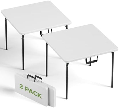 Folding Table 2 Pack, 36 Inch Square Foldable Card Tables, No Assembly Portable Folding Tables, Heavy Duty Fold-in-Half Tables with Carry Handles for Camping, Picnic, Parties, RV Travel & Indoor Use