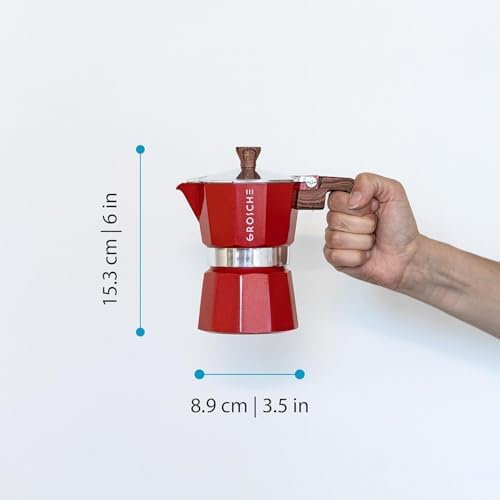 GROSCHE Milano Stovetop Espresso Maker Moka Pot 3 espresso Cup, 5 oz Red