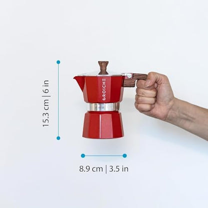 GROSCHE Milano Stovetop Espresso Maker Moka Pot 3 espresso Cup, 5 oz Red