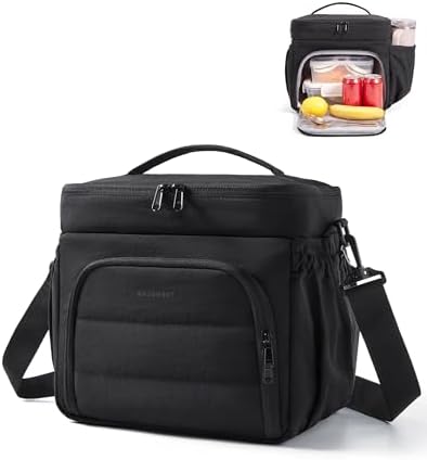 BAGSMART Puffy Insulated Lunch Bag, Lightweight Large 14L Double Deck Black