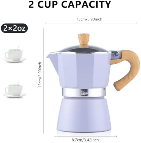 Bincoo Cute Espresso Maker Stovetop - Small Moka Pot 2 Espresso Cups/120ML,Espresso Pot Italian Coffee Maker for Home Camping Cafe Office (Purple)