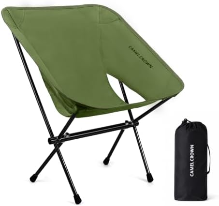 CAMEL CROWN Portable Camping Chair Lightweight Compact Folding Chair Mesh for Outdoor Camp Travel Beach Picnic Festival Hiking Backpacking (Green-1, 1 Pack)