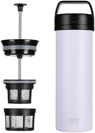 ESPRO Go P0 Ultralight French Press Coffee Maker for Travel, Vacuum Insulated Stainless Steel, 16 Ounces, Light Pink