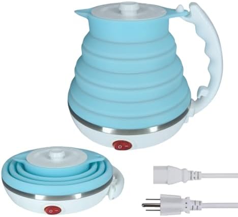 Travel Electric Kettle Small, Portable Travel Kettle Electric, Collpasible Electric Kettle, Food Grade Silicone Tea Kettle, Ultra-thin Foldable, Auto Shut off and Keep Warm, 110V 555ml (Blue)