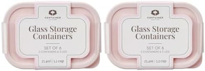 Glass Food Storage Containers with Lids — 12 Piece — 24.4 oz Glass with BPA-Free Leak Resistant Stackable Lids — Microwave, Oven & Dishwasher Safe — Ideal for Meal Prep & More - Berry Blush