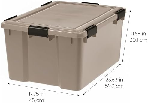 IRIS USA 4-Pack 63 Qt Storage Bins with Gasket Lids, Tan