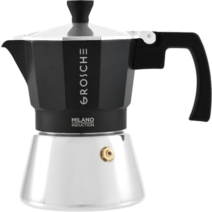 GROSCHE Milano Induction Stovetop Espresso Maker Moka Pot 3 Cup (Black)