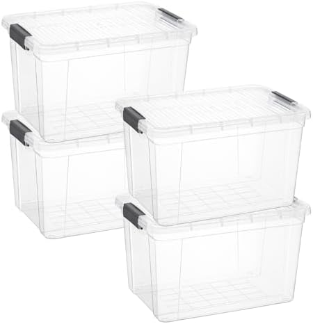 Superio 14.7 Quart Clear Plastic Storage Boxes with Lids, Stackable Organizer Containers, BPA-Free Storage Bins for Home, Office, School & Dorm, 4 Pack