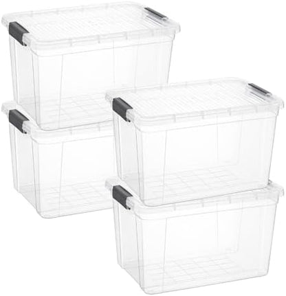 Superio 14.7 Quart Clear Plastic Storage Boxes with Lids, Stackable Organizer Containers, BPA-Free Storage Bins for Home, Office, School & Dorm, 4 Pack