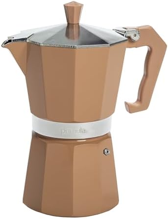 Primula Classic Moka Pot Stovetop Espresso and Coffee Maker, Italian and Cuban Cafetera for Rich Espresso Brewing, Durable Aluminum Greca Coffee Maker with Easy Grip Handle, 6-Cup, Caramel