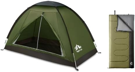 Night Cat Backpacking Tent with Sleeping Bag Lightweight Waterproof Portable Easy Setup Outdoors for One 1 to 2 Persons