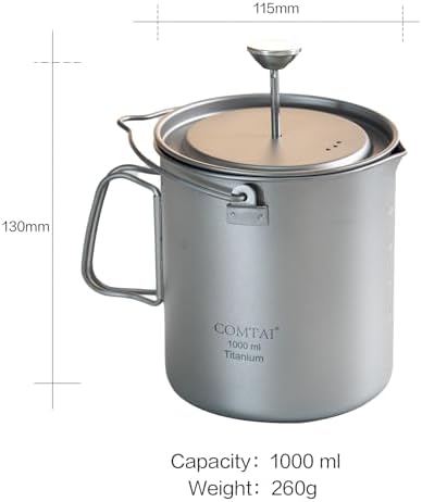 Titanium French Press Pot 1000mL/35 fl ozCoffee Maker Camping with Lid and Filter Titanium French Press Cup Backpacking for Outdoor Hiking Camp (1000ml)