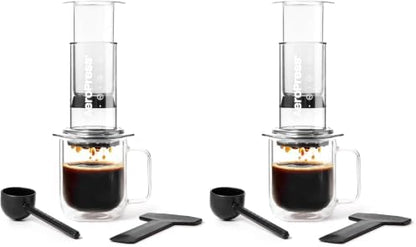 AeroPress Clear Coffee Press - All-in-One French Press, Pour-Over & Espresso Style Manual Brewer, 2 Min Brew for Less Bitterness, More Flavor, Small Portable Coffee Maker, Travel & Camping (Pack of 2)