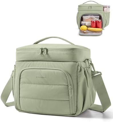 BAGSMART Puffy Insulated Lunch Bag, Lightweight Large 14L Double Deck Lunch Box for Women, Soft Cooler Tote for Office Work Travel Camping (Delicate Sage Green, 14L)