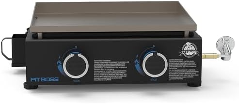 Pit Boss 2-Burner Propane Gas Portable Tabletop Griddle Grill with Soft Cover, 265-Sq. In. (18.5' L x 14.33' W) Cooking Space, 18,000 BTU, for Tailgating, Camping, and Traveling, Black