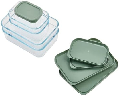 Glass Food Storage Containers with Lids - 10 Piece - 3 x 25.4 oz & 2 x 57.5 oz Glass with BPA-Free Leak Resistant Stackable Lids - Microwave, Oven & Dishwasher Safe - Ideal for Meal Prep - Soft Sage