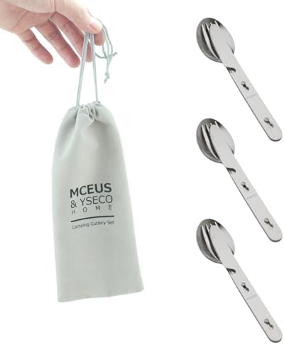 4-in-1 Camping Utensils Hiking Cutlery Set with Carrying Bag - 3 Pack