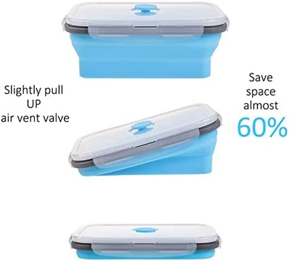 Collapsible Food Storage Containers with Airtight Lid & Air Vent, 4 Sizes, Kitchen Stacking Silicone Collapsible Meal Prep Container Set for Leftover, Microwave Freezer Dishwasher Safe, Blue, Set of 4