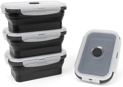 Collapsible Silicone Food Storage Containers Set with Lid & Air Vent,Foldable Lunch Containers(4PCS,Black,17oz)