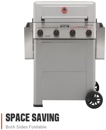 Monument Grills 4 Burner Propane Mesa 2 Gas Grill with Broil Zone, Stainless Steel Outdoor Patio Barbecue Grill with Cover, Foldable Side Shelves, Fast Heating, Fast Assembly, Mesa II 410FBZ
