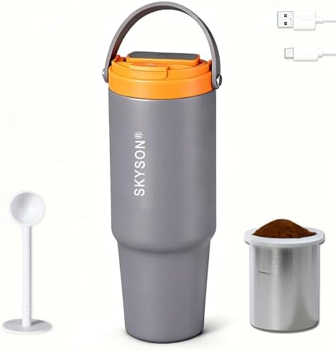 minkah Fast Extraction Mini Electric Coffee Maker - Portable Filter Coffee Brewer for Travel,Insulated Stainless Steel Tumbler,30 oz Reusable Iced Coffee Cup Machine,Hot Coffee Mug with Lid (Grey)