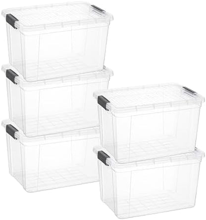 Superio 14.7 Quart Clear Plastic Storage Boxes with Lids, Stackable Organizer Containers, BPA-Free Storage Bins for Home, Office, School & Dorm, 5 Pack