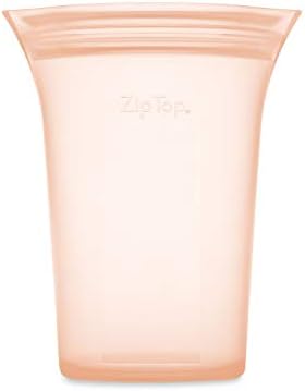 Zip Top Reusable Food Storage Bags | Large Cup [Peach] | Silicone Meal Prep Container | Microwave, Dishwasher and Freezer Safe | Made in the USA