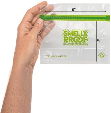 Smelly Proof 10 x Reusable Food Storage Bags, Reusable Freezer Bags, Reusable Snack Bags, Stand-Up Expandable “Stand & Fill”, Clear 3-Mil 6” x 4”, US Made, BPA FREE, NO PEVA, 10-pk