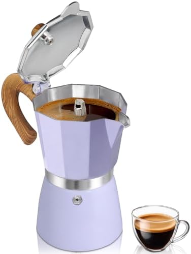 Coffee Maker Stovetop Espresso Maker 6 Cup Aluminum Moka Pot Percolator 10oz 300ml Easy Brewing for Electric Ceramic Stoves Home Camping Italian Cuban Café Classic Purple