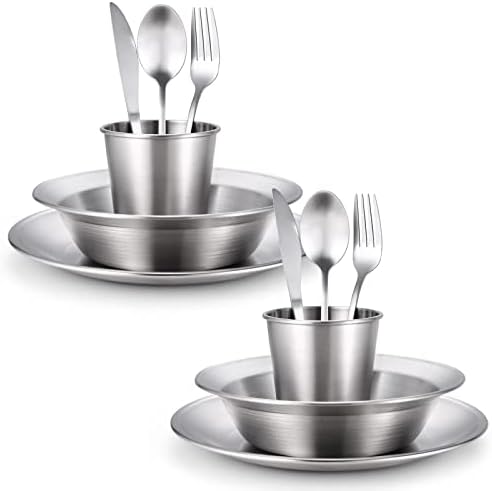 Odoland Stainless Steel Camping Mess Kit for Outdoor Family & Person