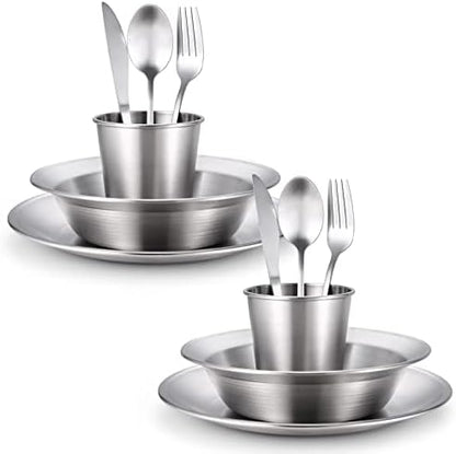 Odoland Stainless Steel Camping Mess Kit for Outdoor Family & Person