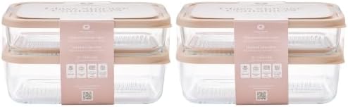 Glass Food Storage Containers with Lids — 8 Piece — 57.5 oz & 40.57 oz Glass with BPA-Free Leak Resistant Stackable Lids — Microwave, Oven & Dishwasher Safe — Ideal for Meal Prep & More Cashew Cream