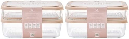 Glass Food Storage Containers with Lids — 8 Piece — 57.5 oz & 40.57 oz Glass with BPA-Free Leak Resistant Stackable Lids — Microwave, Oven & Dishwasher Safe — Ideal for Meal Prep & More Cashew Cream