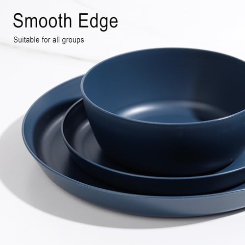 EjonirInjonir 12pcs Unbreakable Blue Dishes Set for Camping, Wheat Straw