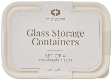 Glass Food Storage Containers with Lids — 4 Piece — 57.5 oz Glass with BPA-Free Leak Resistant Stackable Lids — Microwave, Oven & Dishwasher Safe — Ideal for Meal Prep & More - Vanilla Mist