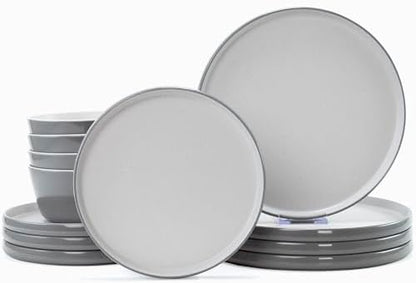Melamine Dinnerware Sets, Dishware Sets for 4, Light Grey,White