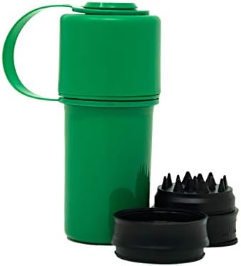Hemper Keeper 3-in-1 Grinder & Storage Container – Compact Organizer with Removable Grinder, Dual Compartments for Raw & Ground Materials, Travel-Friendly with Clip Attachment – (Green)