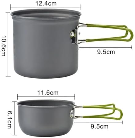 Peidesi Camping Cookware Mess Kit, Portable Camp Stove Pots and Pans Set, Carabiner, Folding Knife, Fork Spoon Kit, Carry Mesh Bag, for Backpacking