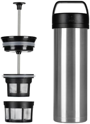 ESPRO Go P0 Ultralight French Press Coffee Maker for Travel, Vacuum Insulated Stainless Steel, 16 Ounces, Brushed Stainless Steel