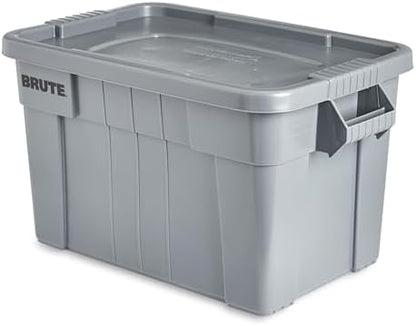 Rubbermaid Commercial Products BRUTE Tote Storage Bin with Lid, 20-Gallon, Gray, Rugged/Reusable Boxes for Garage/Moving/Camping/Basement Storage/Kitchen/Warehouse/Outdoor, Pack of 1