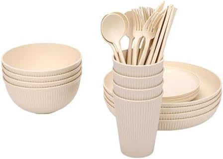 Generic Drop Proof Reusable Dinnerware Sets Dishwasher Microwave Safe Dishes for 4 People, Travel Camping Picnic Cutlery Set