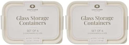 Glass Food Storage Containers with Lids — 8 Piece — 57.5 oz & 40.57 oz Glass with BPA-Free Leak Resistant Stackable Lids — Microwave, Oven & Dishwasher Safe — Ideal for Meal Prep & More Vanilla Mist