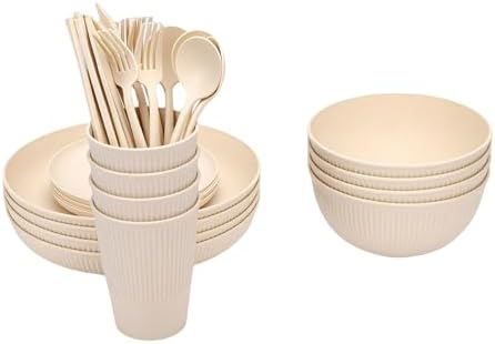 Generic 4 People Dinnerware Sets, Shatterproof Plates Bowls Cups Set, Lightweight Storage Box with Dishwasher & Microwave Safe, Ideal for Home, Camping, Picnic & Party