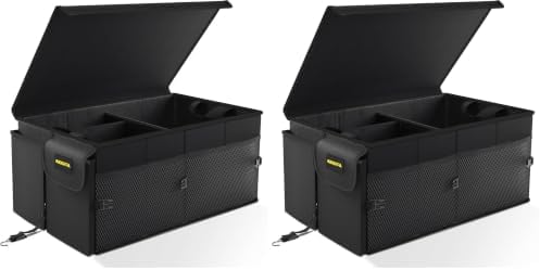 MIKKUPPA Car Trunk Organizer - 65L Collapsible Trunk Organizer with Lid, Sturdy Car Storage for SUV Auto Truck Van with Adjustable Straps and Non Slip Bottom (Black) (Pack of 2)