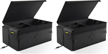 MIKKUPPA Car Trunk Organizer - 65L Collapsible Trunk Organizer with Lid, Sturdy Car Storage for SUV Auto Truck Van with Adjustable Straps and Non Slip Bottom (Black) (Pack of 2)