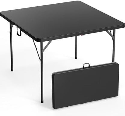 VINGLI 42" Fold in Half Square Table, Bi-Folding Commercial Portable Plastic Dining Table for Kitchen Outdoor Party Wedding Event, Black