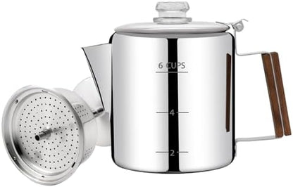 No Coating 6 Cup Percolator Coffee Pot 304 Stainless Steel