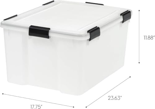 IRIS USA WeatherPro Storage Bins with Lids, 63 Qt, Clear, 4 Pack