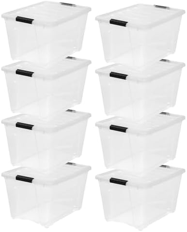 IRIS USA 8 Pack 54 Qt Storage Bin Plastic Gasket Box, Tight Latching Lids, Pearl